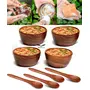 SAHARANPUR HANDICRAFTS Sheesham Wood Washable Serving Bowl Set of 4 with 4 Spoons Decorative Food-Safe Serving for Salad Soup Fruit