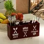 SAHARANPUR HANDICRAFTS Wooden Cutlery 3 Compartment Utensil Holder for Counter top Dining table Kitchen Table for Forks Knives Spoons holder Organizer Basket Flatware Cutlery Holder.28x10x13 (Brown)