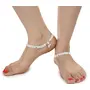 AanyaCentric Indian Ethnic Payal White Metal Silver Anklets Ankle Bracelet Two Pair 10 inches Long Vintage Style for Womens Girls Fashion Anklet Feet Jewelry Beach Wedding Sandals Jingle Bell Charm, 4 image