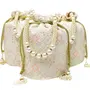 Trendifly Embroidered Dopian Pearl Handle Potli Indian Women Handmade Handbag Potli Bag for Wedding Evening Parties for Bridal Wristlets Clutch Bag Wallet, White