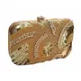 DUCHESS Women's Girl's Pearl Beaded Golden Box Clutch for Wedding, Golden, M
