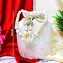Trendifly Embroidered Dopian Pearl Handle Potli Indian Women Handmade Handbag Potli Bag for Wedding Evening Parties for Bridal Wristlets Clutch Bag Wallet, White, 2 image