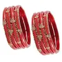 NMII Glass with Zircon Gemstone Studded worked Glossy Finished Kada Set For Women and Girls, (T.Red1_2.6 Inches), Pack Of 16 Kada Set, 2 image