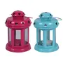 RAJASTHANI METAL HANDICRAFTSDecorative Iron Lantern with Tea Light Candle for Home or Office Decoration (Set of 2 - Sky Blue & Pink), 2 image