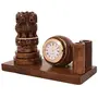 WOOD CRAFTS OF RAJASTHAN Wooden Handmade Carved Ashok stambha Pen Stand with Clock || Gift for Family & Friends Home Office Teachers Gift Thank You Gift House Warming New Year Promotion., 4 image