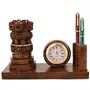 WOOD CRAFTS OF RAJASTHAN Wooden Handmade Carved Ashok stambha Pen Stand with Clock || Gift for Family & Friends Home Office Teachers Gift Thank You Gift House Warming New Year Promotion., 5 image