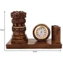 WOOD CRAFTS OF RAJASTHAN Wooden Handmade Carved Ashok stambha Pen Stand with Clock || Gift for Family & Friends Home Office Teachers Gift Thank You Gift House Warming New Year Promotion., 2 image