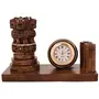 WOOD CRAFTS OF RAJASTHAN Wooden Handmade Carved Ashok stambha Pen Stand with Clock || Gift for Family & Friends Home Office Teachers Gift Thank You Gift House Warming New Year Promotion., 3 image