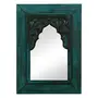 WOOD CRAFTS OF RAJASTHAN Vintage Carved Minaret Mirror (Green), 2 image