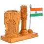 WOOD CRAFTS OF RAJASTHAN Wooden Pen Stand with Ashoka stambh and Flag || Gift For Clients Customers Family & Friends Home Office Teachers Gift Thank You Gift House Warming New Year Promotion., 2 image