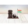 WOOD CRAFTS OF RAJASTHAN Wooden Pen/Pencil Holder Stand with Clock and Indian Flag || Gift For Family & Friends Home Office Teachers Gift Thank You Gift House Warming New Year Promotion., 3 image