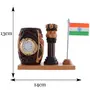 WOOD CRAFTS OF RAJASTHAN Wooden Ashok Stambh with Hand Craved Analogue Clock Pen Stand & Indian Flag | Gift for Family & Friends Home Office Teachers Gift Thank You Gift House Warming Promotion., 2 image