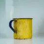 WOOD CRAFTS OF RAJASTHAN Painted Vintage Enamel Mugs Blue & Yellow Set of 2, 4 image