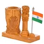 WOOD CRAFTS OF RAJASTHAN Wooden Pen Stand with Ashoka stambh and Flag || Gift For Clients Customers Family & Friends Home Office Teachers Gift Thank You Gift House Warming New Year Promotion., 3 image