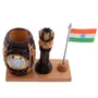 WOOD CRAFTS OF RAJASTHAN Wooden Ashok Stambh with Hand Craved Analogue Clock Pen Stand & Indian Flag | Gift for Family & Friends Home Office Teachers Gift Thank You Gift House Warming Promotion., 3 image