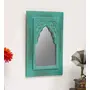 WOOD CRAFTS OF RAJASTHAN Vintage Carved Minaret Mirror (Teal), 2 image