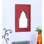 WOOD CRAFTS OF RAJASTHAN Vintage Carved Minaret Mirror (Red), 2 image