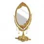 CHURU SILVERWARE Aluminium Frame Antique Look Double-Sided Vanity Mirror with Stand (Gold) (Tabletop Mount Oval framed), 3 image