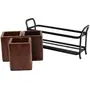 WROUGHT IRON CRAFTS Wooden Cutlery Holder for Dining Table with 3 Wooden jar and one Wrought Iron Stand, 3 image