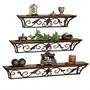 WROUGHT IRON CRAFTS Wooden & Wrought Iron Rack Shelf/Pot Stand/Wall Stand (Set of 3), 3 image