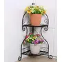 WROUGHT IRON CRAFTS Plant Stand for Indoor Floor Flower Pot Plant Holder Indoor Flower Rack Display for Flower Pot Metal Garden Container Corner Round Supports Rack Set of 1 Black (2 Tier), 3 image