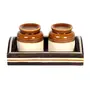 TERRACOTTA POTTERY OF RAJASTHAN Ceramic Salt Pepper Shaker Set with Tray, 3 image