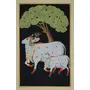 PICHWAI- PAINTED TEMPLE HANGING Cow's Pichwai Hand Painted on Cloth Unframed Wall Art (10x16 Inch Natural Stone Color), 5 image