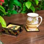 TERRACOTTA POTTERY OF RAJASTHAN Wooden Square Coffee/Tea Coasters Set- Handcrafted & Hand-Painted for Kitchen/Table & Home Decor/Dinning/Gifts/Restaurants/Living Room/Coffee Table (Set of 6) (Yellow Elephant), 2 image