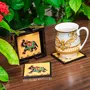 TERRACOTTA POTTERY OF RAJASTHAN Wooden Square Coffee/Tea Coasters Set- Handcrafted & Hand-Painted for Kitchen/Table & Home Decor/Dinning/Gifts/Restaurants/Living Room/Coffee Table (Set of 6) (Yellow Elephant), 3 image