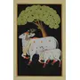 PICHWAI- PAINTED TEMPLE HANGING Cow's Pichwai Hand Painted on Cloth Unframed Wall Art (10x16 Inch Natural Stone Color), 6 image