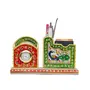 MEENAKARI ENAMEL PRODUCTS Decorative Round Marble Pen Stand for Office Table with Clock | Peacock Design Pen Holder with Rajasthani Meenakari Work for Home (Multicolor 20x5.5x11 cm), 2 image