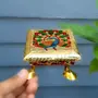 MEENAKARI ENAMEL PRODUCTS Wooden Minakari Chowki Bajot | Wooden Pooja Chowki - 4 Inch (Golden) - Religious Meenakari Choki for Festivals Puja Home Decor and Gifts, 7 image