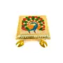 MEENAKARI ENAMEL PRODUCTS Wooden Minakari Chowki Bajot | Wooden Pooja Chowki - 4 Inch (Golden) - Religious Meenakari Choki for Festivals Puja Home Decor and Gifts, 5 image