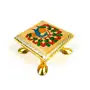 MEENAKARI ENAMEL PRODUCTS Wooden Minakari Chowki Bajot | Wooden Pooja Chowki - 4 Inch (Golden) - Religious Meenakari Choki for Festivals Puja Home Decor and Gifts, 9 image