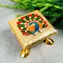 MEENAKARI ENAMEL PRODUCTS Wooden Minakari Chowki Bajot | Wooden Pooja Chowki - 4 Inch (Golden) - Religious Meenakari Choki for Festivals Puja Home Decor and Gifts, 4 image