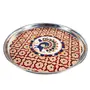 MEENAKARI ENAMEL PRODUCTS Pooja Thali Peacock Design Stainless Steel Decorative Meenakari Pooja Plate (Red|9 Inch) for Pooja Festivals | House Warming Gifting | Wedding Occasions, 7 image