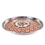 MEENAKARI ENAMEL PRODUCTS Pooja Thali Peacock Design Stainless Steel Decorative Meenakari Pooja Plate (Red|9 Inch) for Pooja Festivals | House Warming Gifting | Wedding Occasions, 4 image