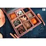 SAHARANPUR HANDICRAFTS Spice Box Set With Spoon For Kitchen (8 X 8 X 2 Inches Brown), 5 image