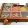 SAHARANPUR HANDICRAFTS Sheesham Wooden Spice Box with Spoon for Kitchen 9x9x2 inches Brown, 6 image