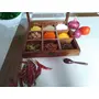 SAHARANPUR HANDICRAFTS Sheesham Wooden Spice Box with Spoon for Kitchen 9x9x2 inches Brown, 3 image