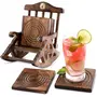 SAHARANPUR HANDICRAFTS Wooden Antique Beautifull Miniature Rocking Chair Design Tea Coffee Coaster Set, 4 image