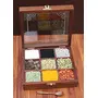 SAHARANPUR HANDICRAFTS Sheesham Wooden Table Top Masala Dabba Containers Jars Cum Kitchen Spice Box with Spoon (Brown), 5 image