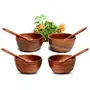SAHARANPUR HANDICRAFTS Sheesham Wood Washable Serving Bowl Set of 4 with 4 Spoons Decorative Food-Safe Serving for Salad Soup Fruit, 3 image