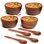 SAHARANPUR HANDICRAFTS Sheesham Wood Washable Serving Bowl Set of 4 with 4 Spoons Decorative Food-Safe Serving for Salad Soup Fruit, 2 image