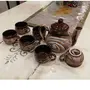 JAIPUR BLUE POTTERY Ceramic Tea Set Kettle (Tea Pot) with 6 Cups Set Each Cup 150 ML Brown | Handmade | Microwave Safe, 6 image