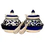 JAIPUR BLUE POTTERY Ceramic pickle serving jars set of 2 with tray & Spoons for dinning table | hand painted blue pottery, 2 image