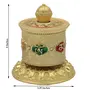 TIBETAN RITUAL CURTAIN Tibetan Prayer Wheel Solid Brass Heavy Duty Table Top Om Mani Padme Hum (Medium Gold), 4 image