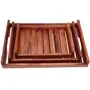 WOOD CRAFTS OF RAJASTHAN Pakka Sheesham Wood Handmade & Large Medium and Small for Food Wooden Trays for Breakfast - Natural Rectangular Serving Trays Set of 3 (Design Cutout Handle Tray), 3 image
