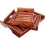 WOOD CRAFTS OF RAJASTHAN Pakka Sheesham Wood Handmade & Large Medium and Small for Food Wooden Trays for Breakfast - Natural Rectangular Serving Trays Set of 3 (Design Cutout Handle Tray), 2 image