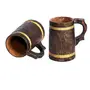 WOOD CRAFTS OF RAJASTHAN Wooden Beer Mug with Handle for Home Bar/Caf/Pubs/Party (with Melamine PU Waterproof Polish Brown 510 ml Set of 2 (Wooden Beer Mug with Handle Set of 2), 2 image